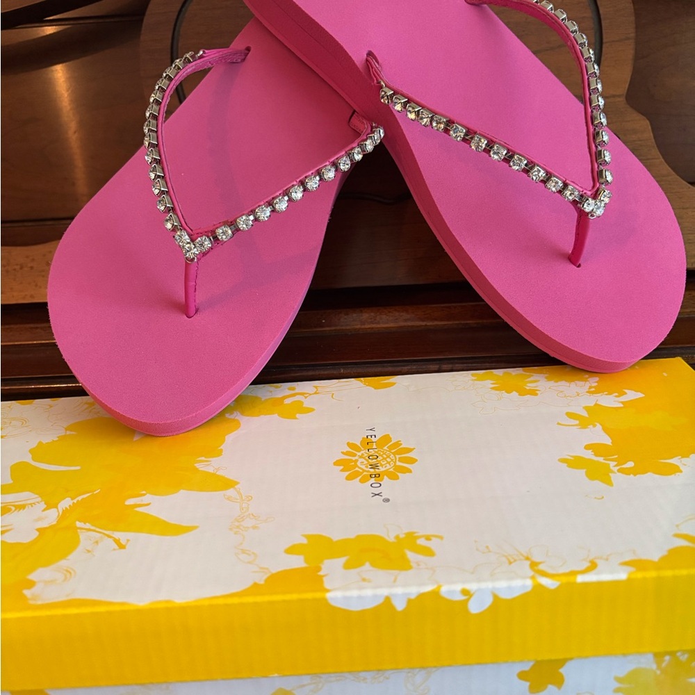 Yellow Box Sweetie Pink Rhinestone Flip Flops